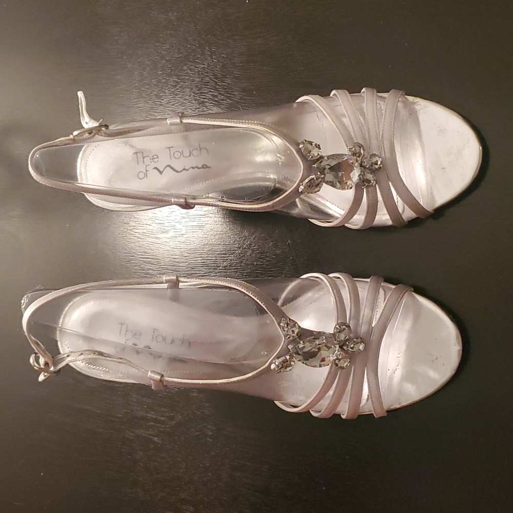 Touch of Nina Silver heels with jewelry embellishment